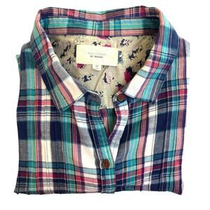 Birds of Paradis by Trovata Plaid Cotton Button Down Shirt Medium Retail $178